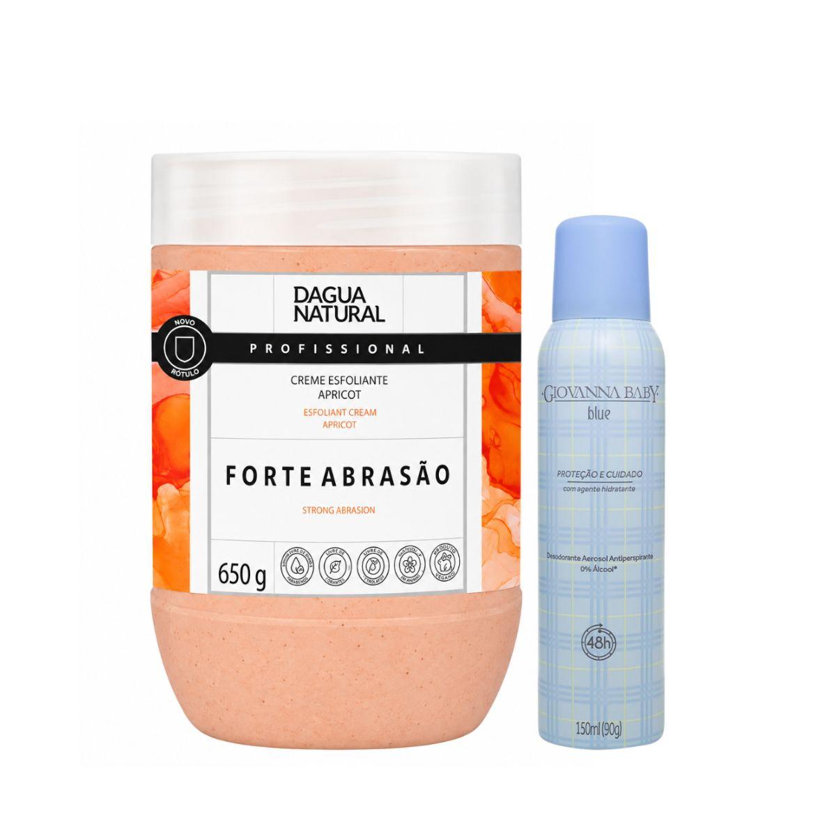 KIT DAGUA NATURAL CREME ESFOLIANTE APRICOT FORTE ABRASÃO 650G + AEROSOL BLUE GIO