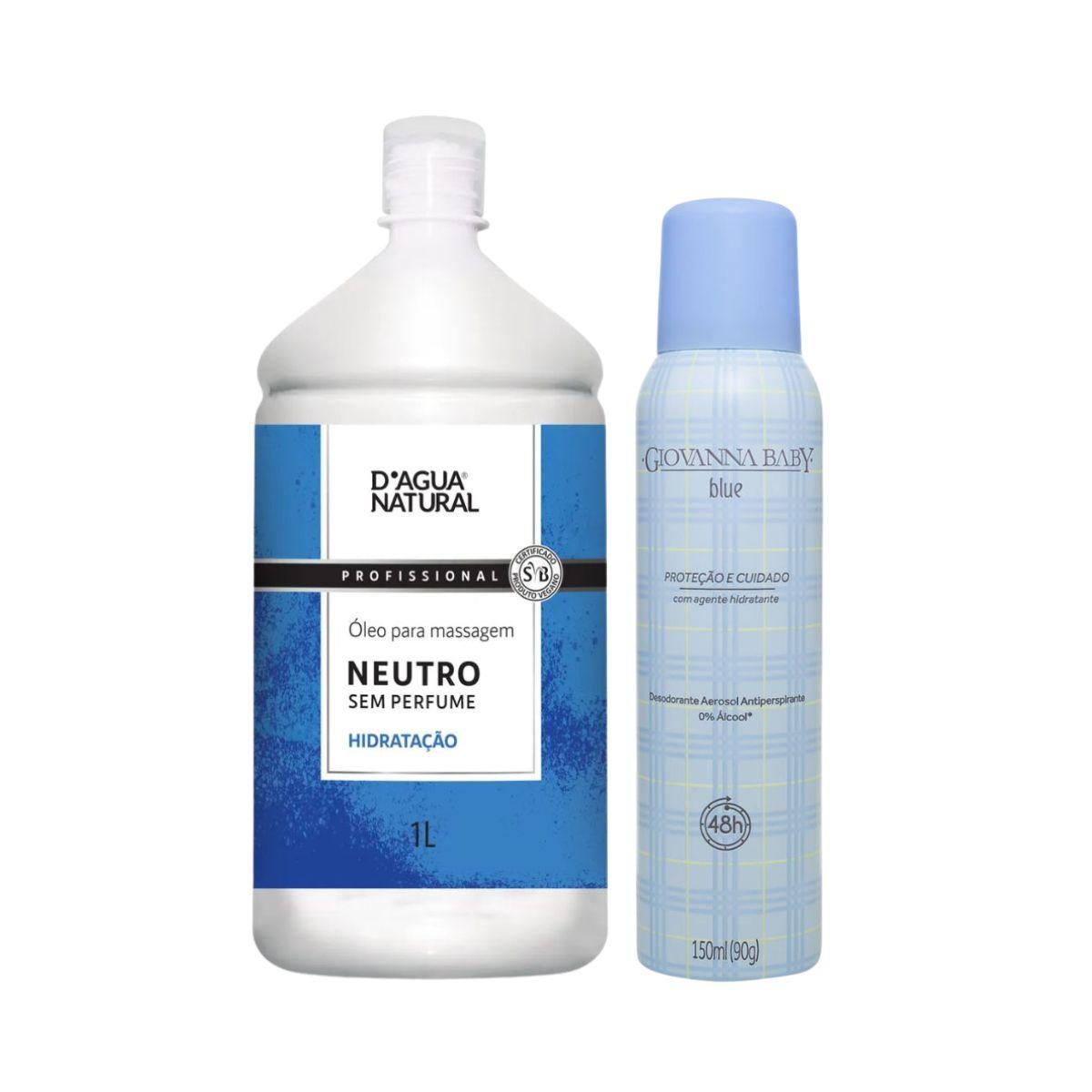 KIT DAGUA NATURAL ÓLEO DE MASSAGEM NEUTRO 1L + AEROSOL BLUE GIOVANNA BABY 150ML