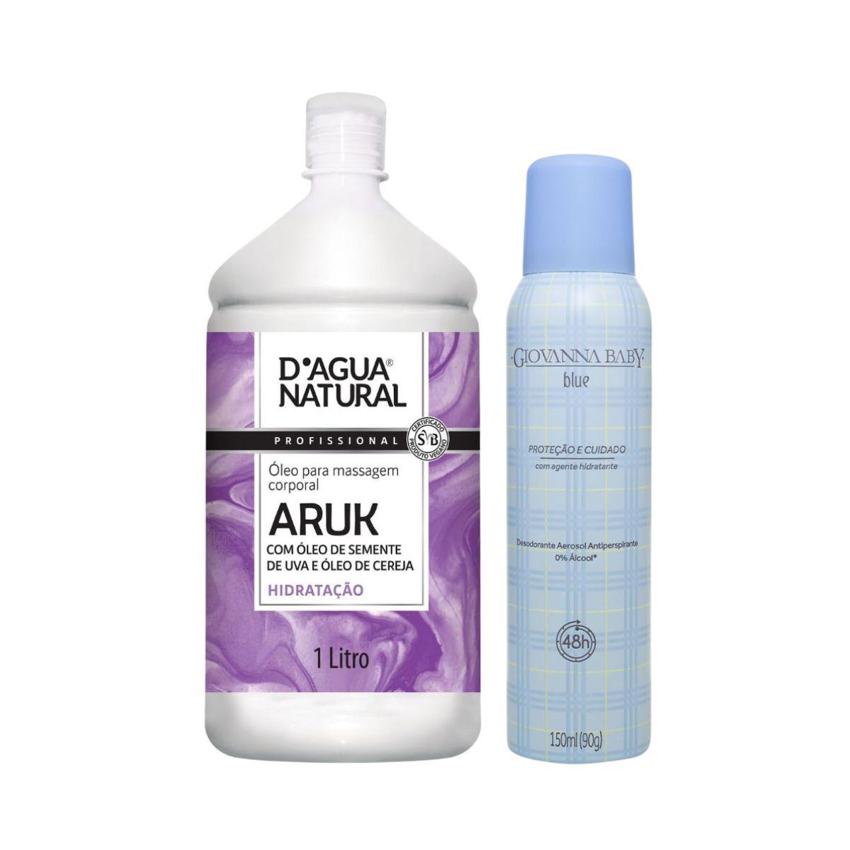 KIT DAGUA NATURAL ÓLEO DE MASSAGEM ARUK 1L + AEROSOL BLUE GIOVANNA BABY 150ML