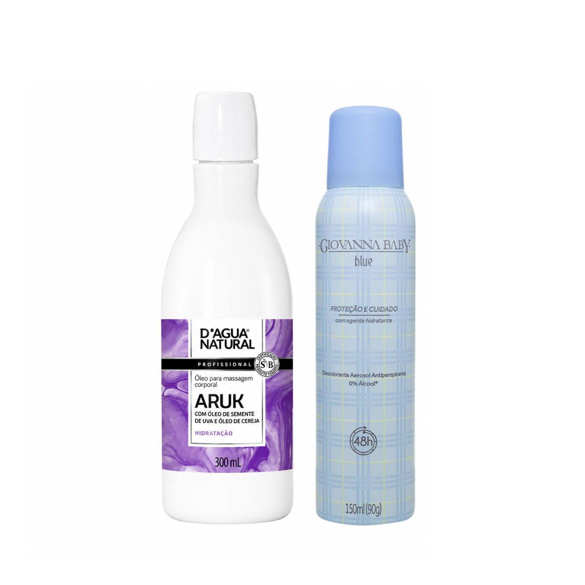 KIT DAGUA NATURAL ÓLEO DE MASSAGEM ARUK 300ML + AEROSOL BLUE GIOVANNA BABY 150ML