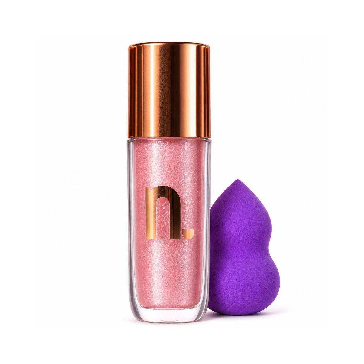 KIT NINA MAKEUP GLOSS LABIAL INSTANT GLOW QUARTZO ROSA + ESPONJA MAQUIAGEM