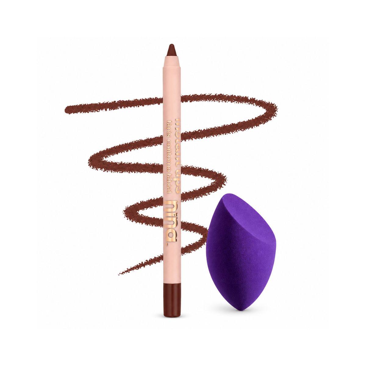 KIT NINA MAKEUP LÁPIS CONTORNO LABIAL INSTANT LIPS PRINCÍPIO + ESPONJA MAQUIAGEM