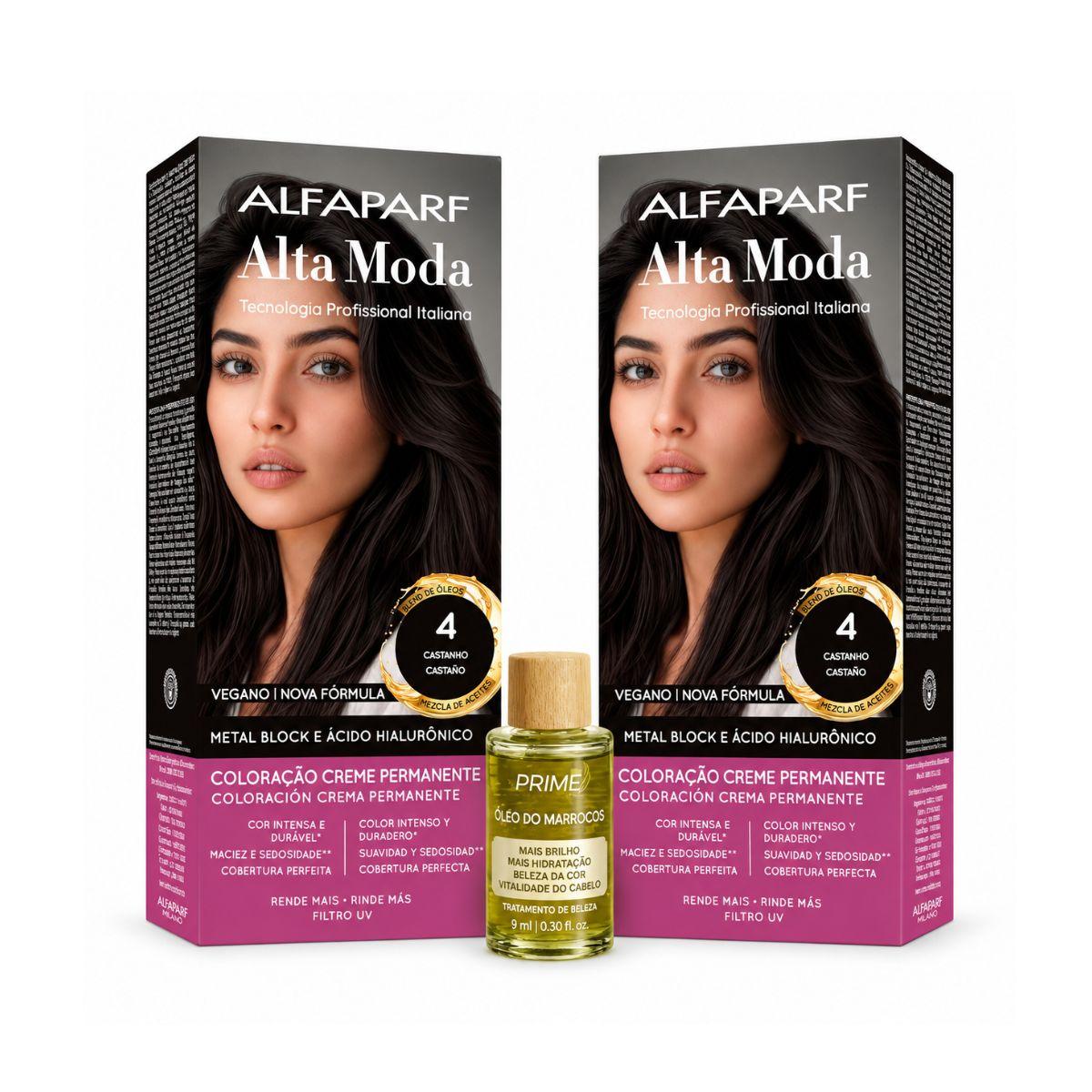KIT ALTA MODA 2 COLORAÇÕES 4.0 CASTANHO MÉDIO + ÓLEO DE ARGAN MARROCOS