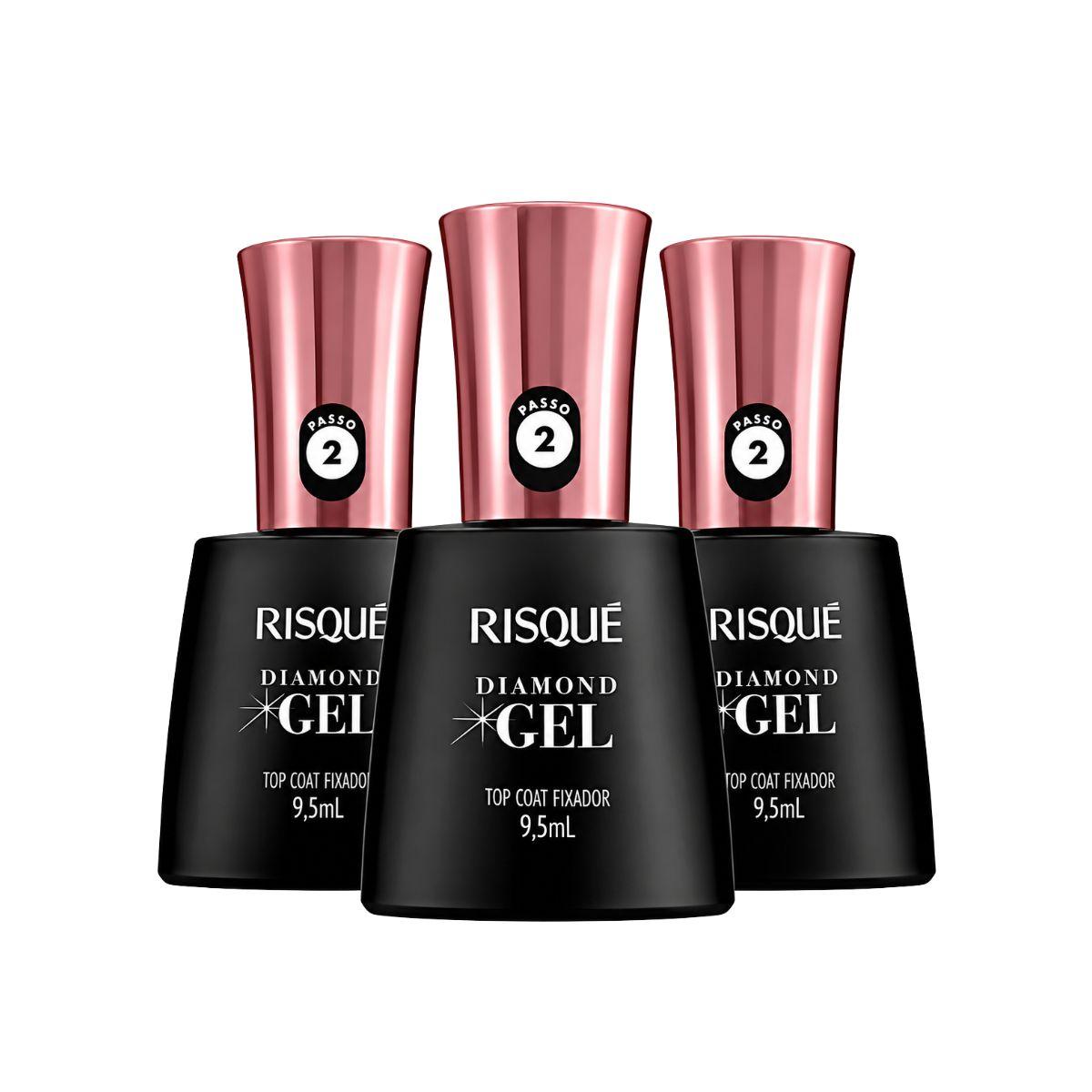 KIT RISQUE C/3 TOP COAT DIAMOND GEL FIXADOR 9,5ML