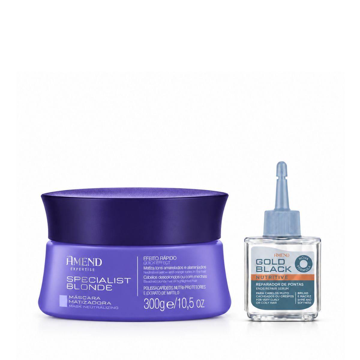 KIT AMEND MÁSCARA MATIZADORA BLOND 300G + REPARADOR GOLD BLACK 30ML