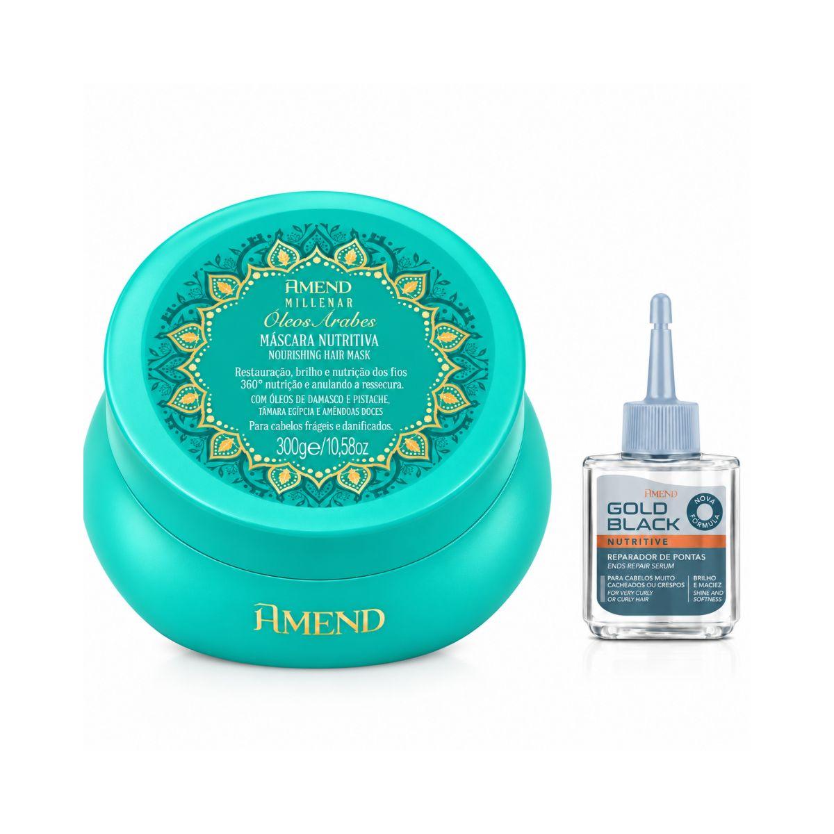 KIT AMEND MÁSCARA MILLENAR ÓLEOS ÁRABES 300G + REPARADOR GOLD BLACK 30ML