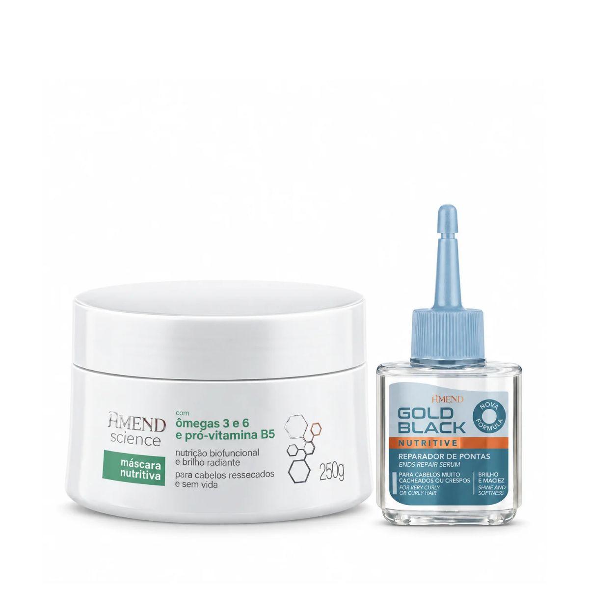 KIT AMEND MÁSCARA ÔMEGA 3 E 6 250G + REPARADOR GOLD BLACK 30ML