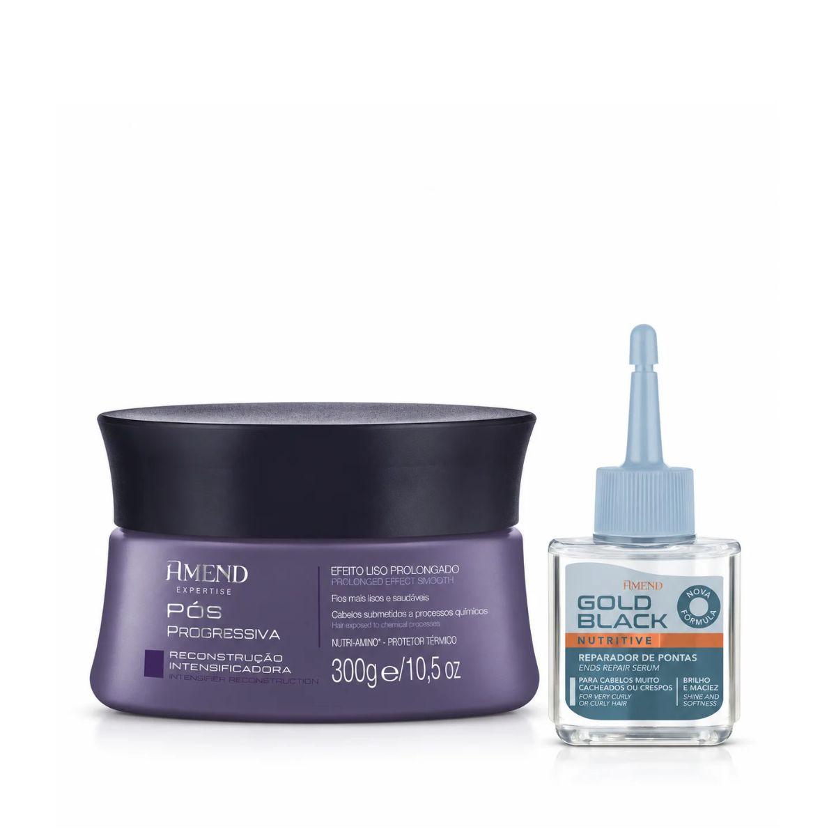 KIT AMEND MÁSCARA PÓS PROGRESSIVA 300G + REPARADOR GOLD BLACK 30ML
